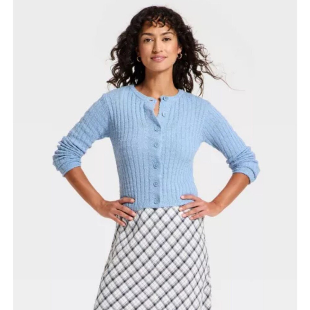 Women's Universal Thread Rib Cardigan Blue Medium